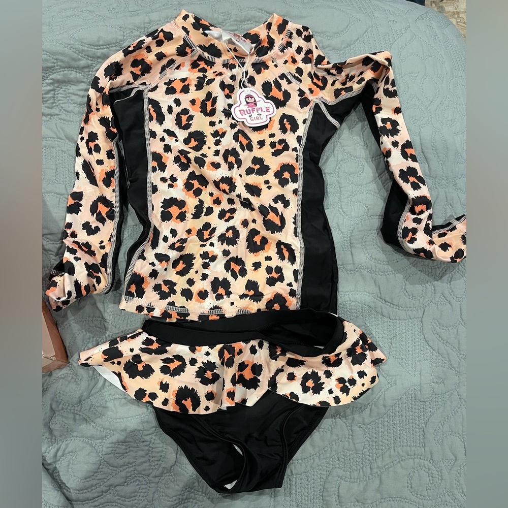 Ruffle Girl two piece leopard swimsuit
